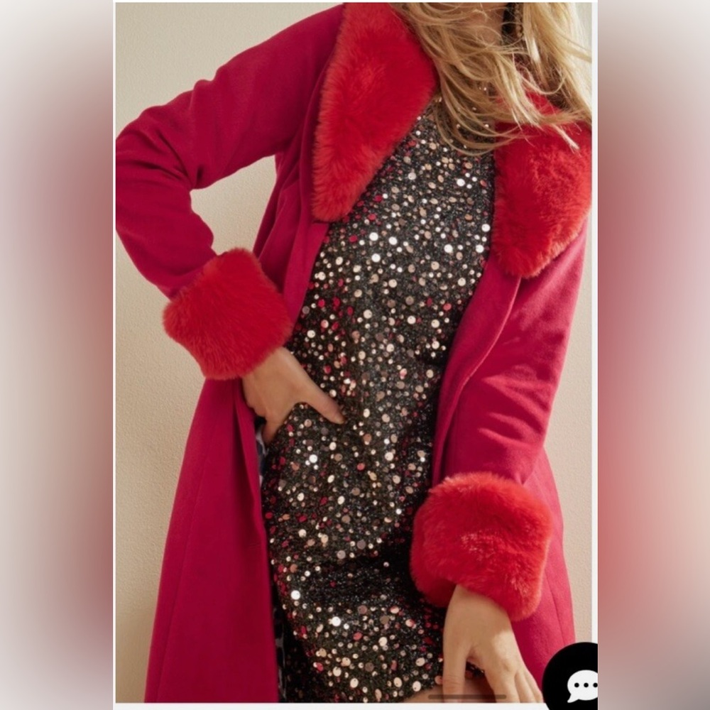 Venus Faux Wool A-Line Maxi Glam Coat – Vibrant Red – Size 6 – NWOT - Picture 5 of 14